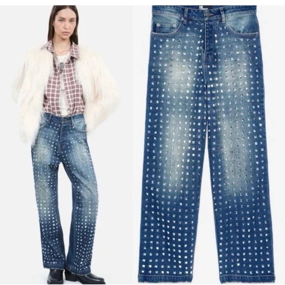 NWT The Kooples Stud-Embellished Denim Jeans Women's Size 38 Distressed - Picture 1 of 12
